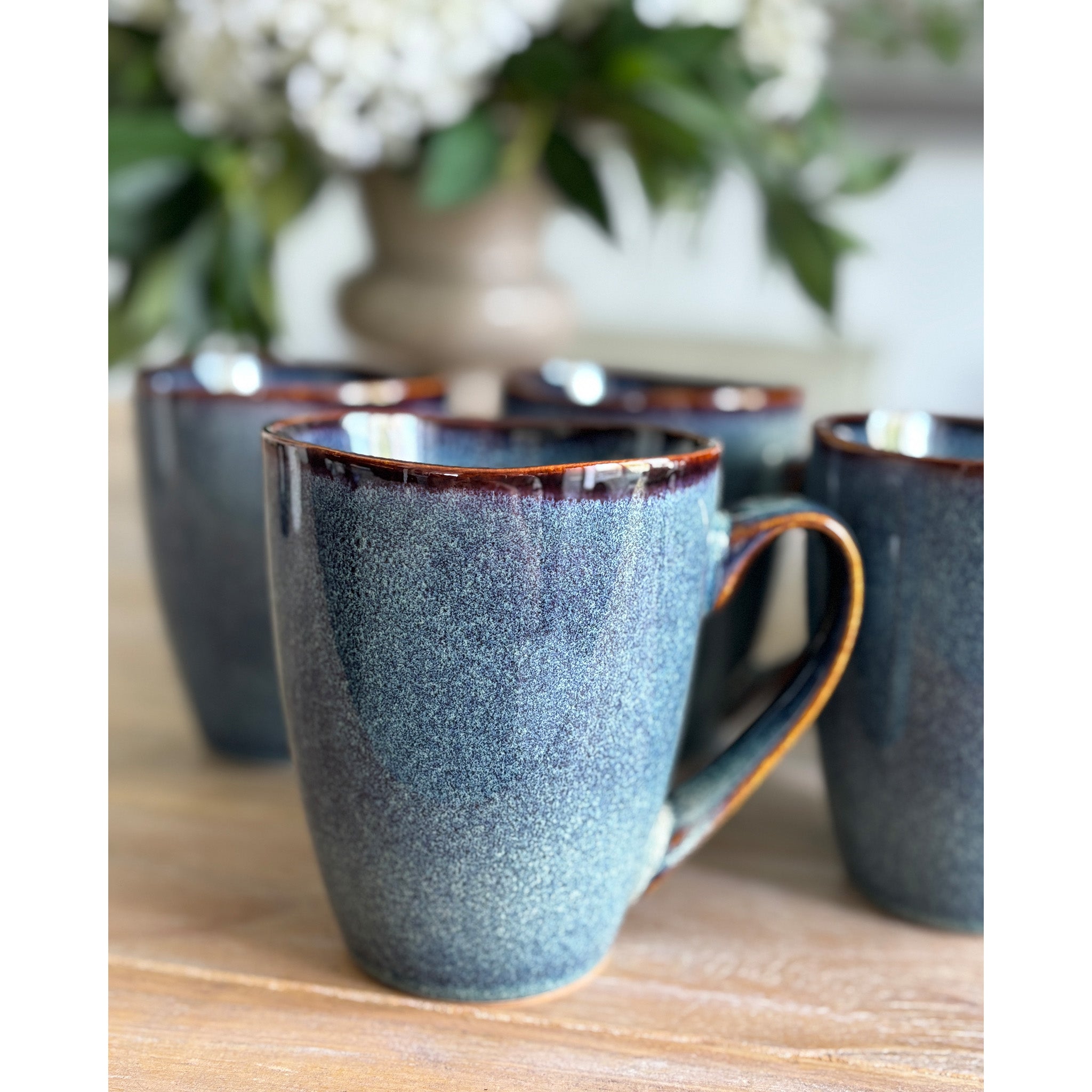 Stoneware Blue Mugs - Set of 4